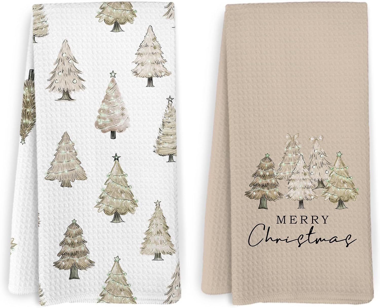 Gold Christmas Tree Kitchen Towels and Dishcloths Set of 2, Gold Christmas Decor, Gold Dish Towels, Merry Christmas Decorative Hand Towels for Bathroom Kitchen Deocr, 16x24 Inch