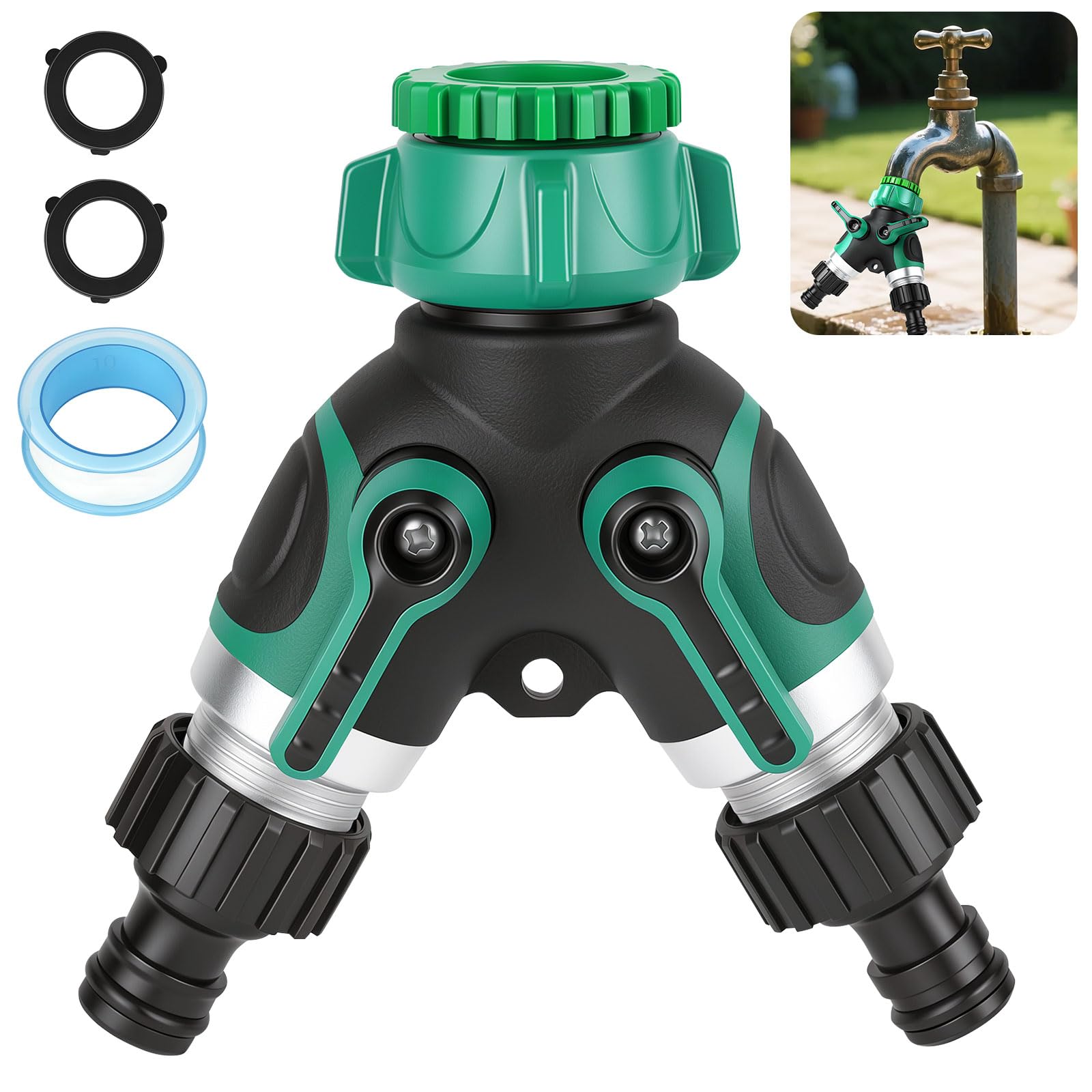URAQT Garden Hose Splitter 2 Way, with 3/4" and 1/2" Tap Adapte