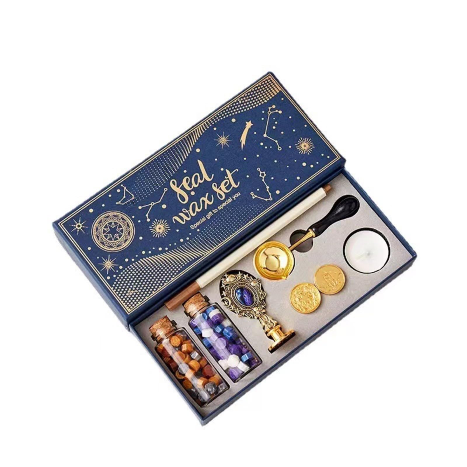 KOWVOWZ Wax Stamp Set with Gift Box, 2 Mixed Colors and 3pc Different Wax Stamps Sealing Wax Spoon for Envelopes and Christmas Cards