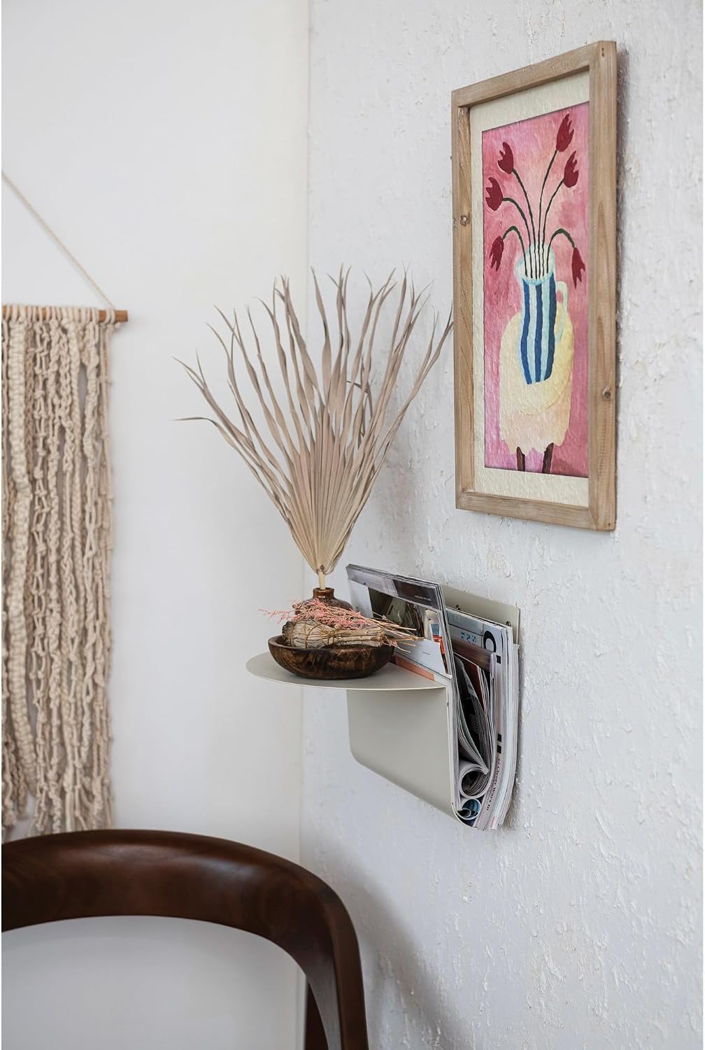 Bloomingville Decorative Hanging Metal Wall Magazine Shelf, Cream