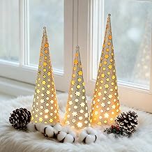 Sziqiqi Christmas Tree Tea Light Holder Christmas Table Decoration: 28 cm Vintage White Trees Candle Holder with 3 LED Candles - Decorative Metal Candle Holder Christmas Decoration Indoor for Dining