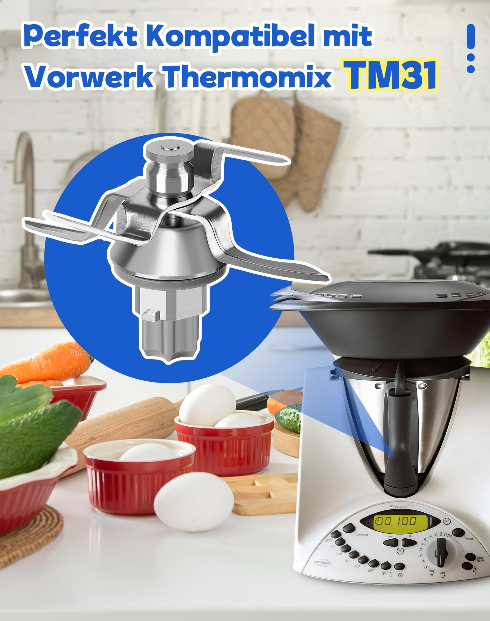 Mes van roestvrij staal vervanging voor Vorwerk Thermomix TM31 TM 31 incl. afdichting accessoires mixer mes incl. afdichting ultrascherp roestvrij staal alternatief reserveonderdeel voor de keukenmachine Bimby
