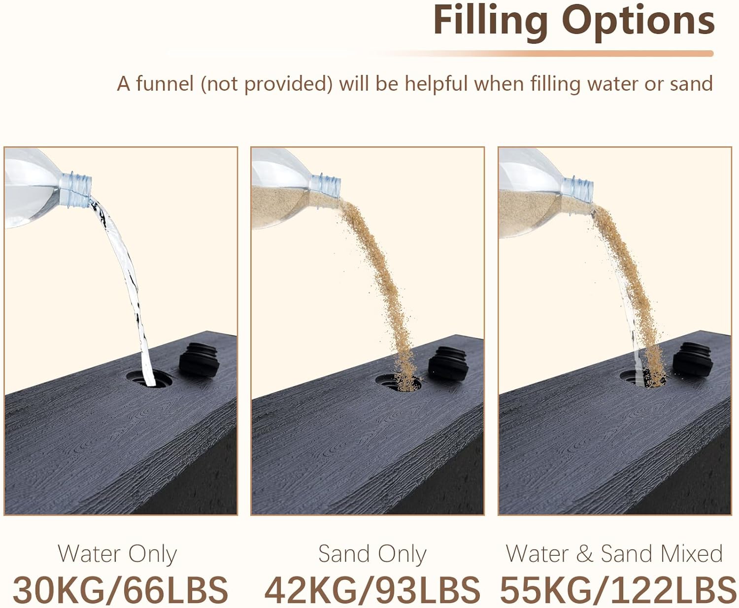 C-Hopetree 122 lb Heavy Duty Water Fillable Square Base Stand Weight for Patio Outdoor Market Table Umbrella, Black