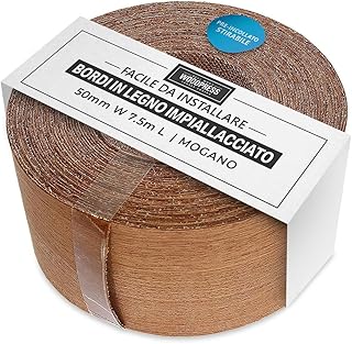 WoodPress® 2 inch Real Mahogany Wood Iron-On Edging – 25 ft Roll – Pre-Glued Wood Veneer Tape for Easy DIY Application – Will Cover The Edge of a Standard MDF Panel