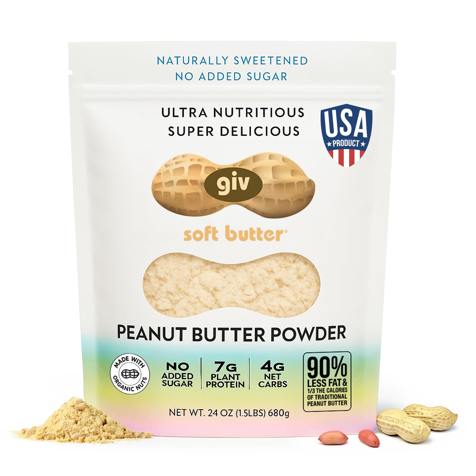 Organic Powdered Peanut Butter - All Natural with No Added Sugar GLP-1 Friendly Protein Powder - Pre Workout Energy, Post Workout Recovery - Keto, Vegan, Gluten Free, Diabetic Friendly (24 Oz)