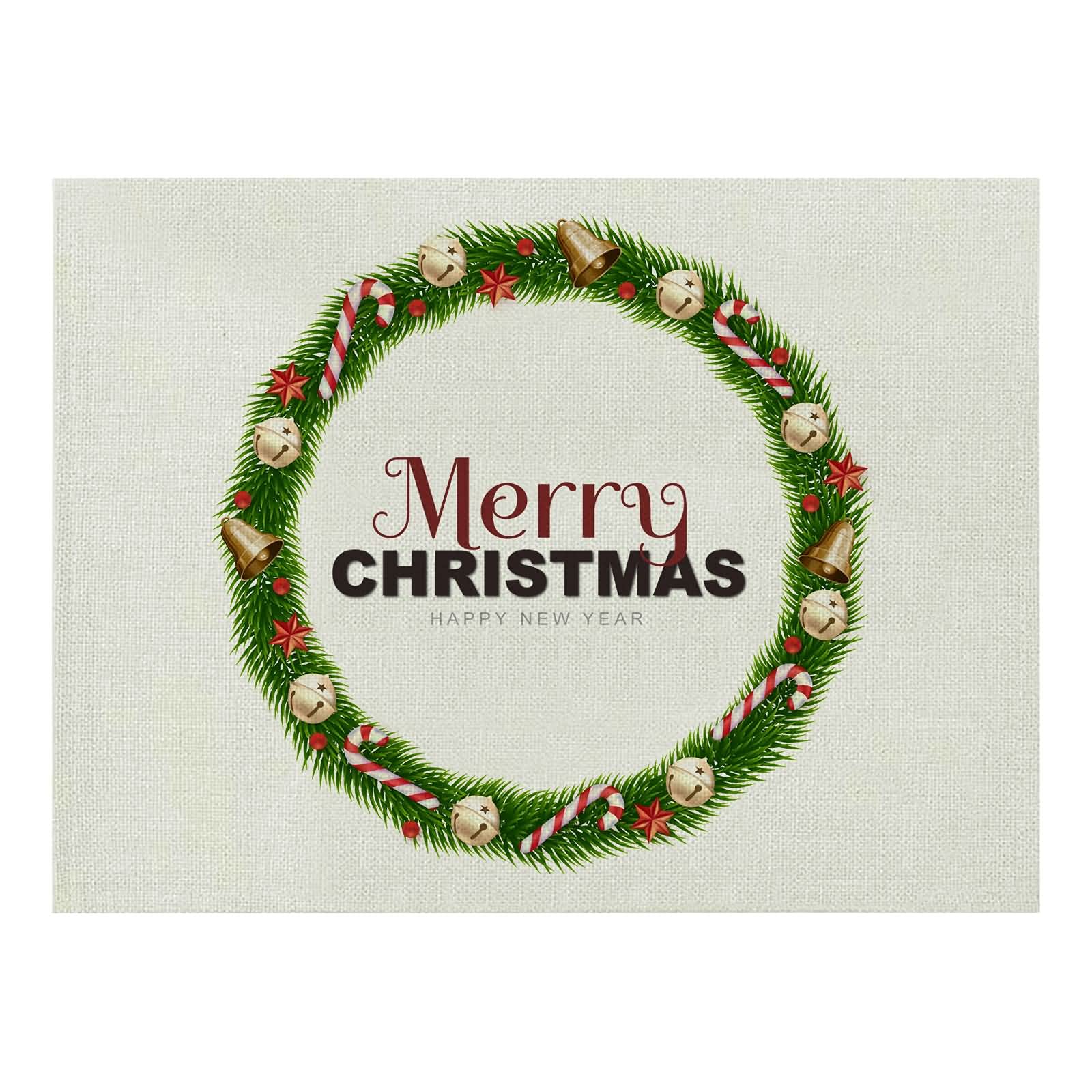 Daesar -- Mantel Individual Pack 8 para Navidad,Individuales Mesa Lino Guirnalda de Navidad con Campanas y Estrellas Merry Christmas Mantel Individual 32x42 cm(Rojo Verde)