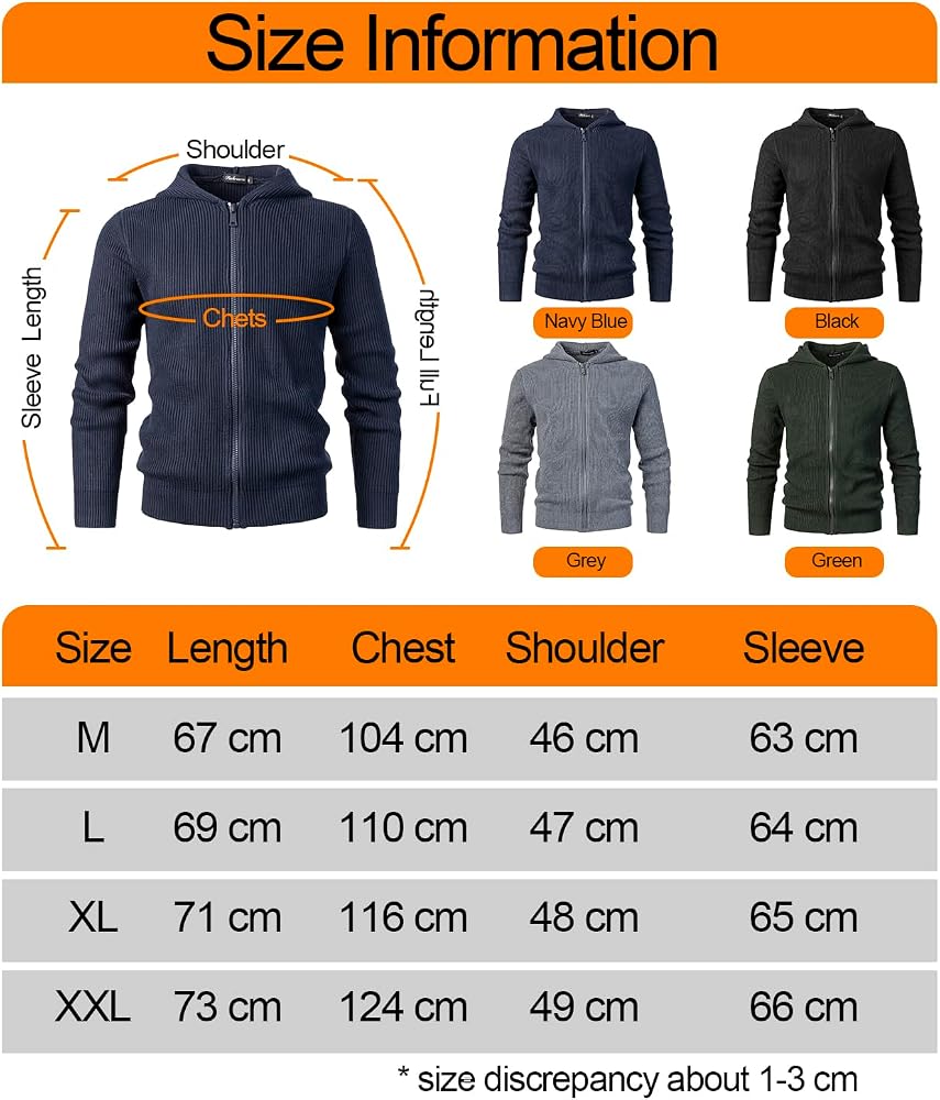 Cardigan Con Cappuccio Da Uomo Invernale A Zip Intera, Maglione Lavorato A Maglia Pesante, Tinta Unita, Slim Fit, In Misto Viscosa E Poliestere