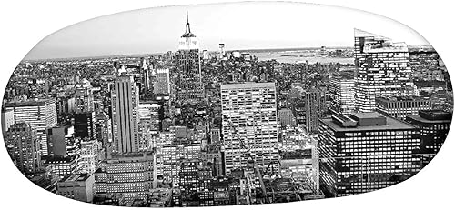 Miniatura 3 de Mantel ovalado ajustable de poliéster elástico en blanco y negro, mantel ajustable con estampado de Panorama de Manhattan de Nueva York, se adapta a
