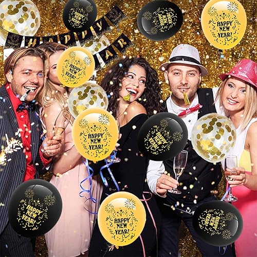 Miniatura 5 de Suministros para fiesta de Año Nuevo 2024  Paquete de decoraciones de fiesta de Año Nuevo que incluye globos, remolinos colgantes, soplos, borlas de