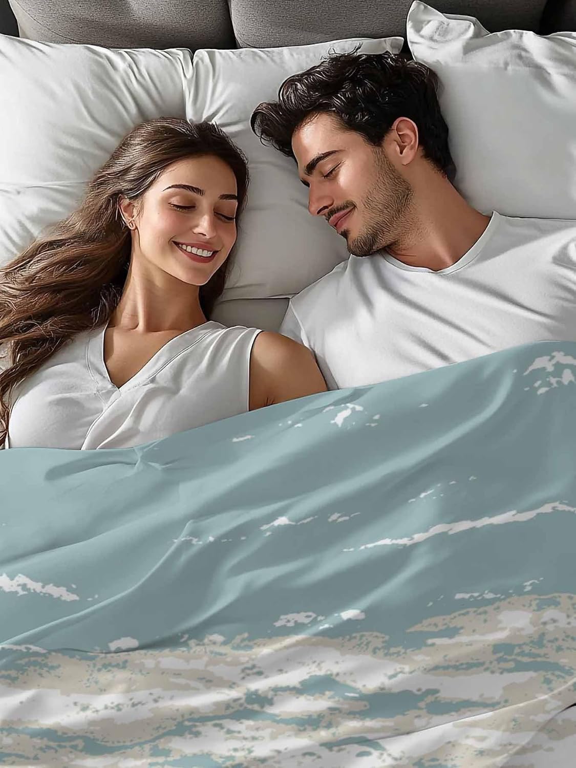Top Sheet Full Bedding Flat Sheet Only, Oceans Beaches Corals Microfiber Bed Sheets Soft Breathable Bedding Flat Sheets, Blue White Gradient Hotel Luxury Top Sheets