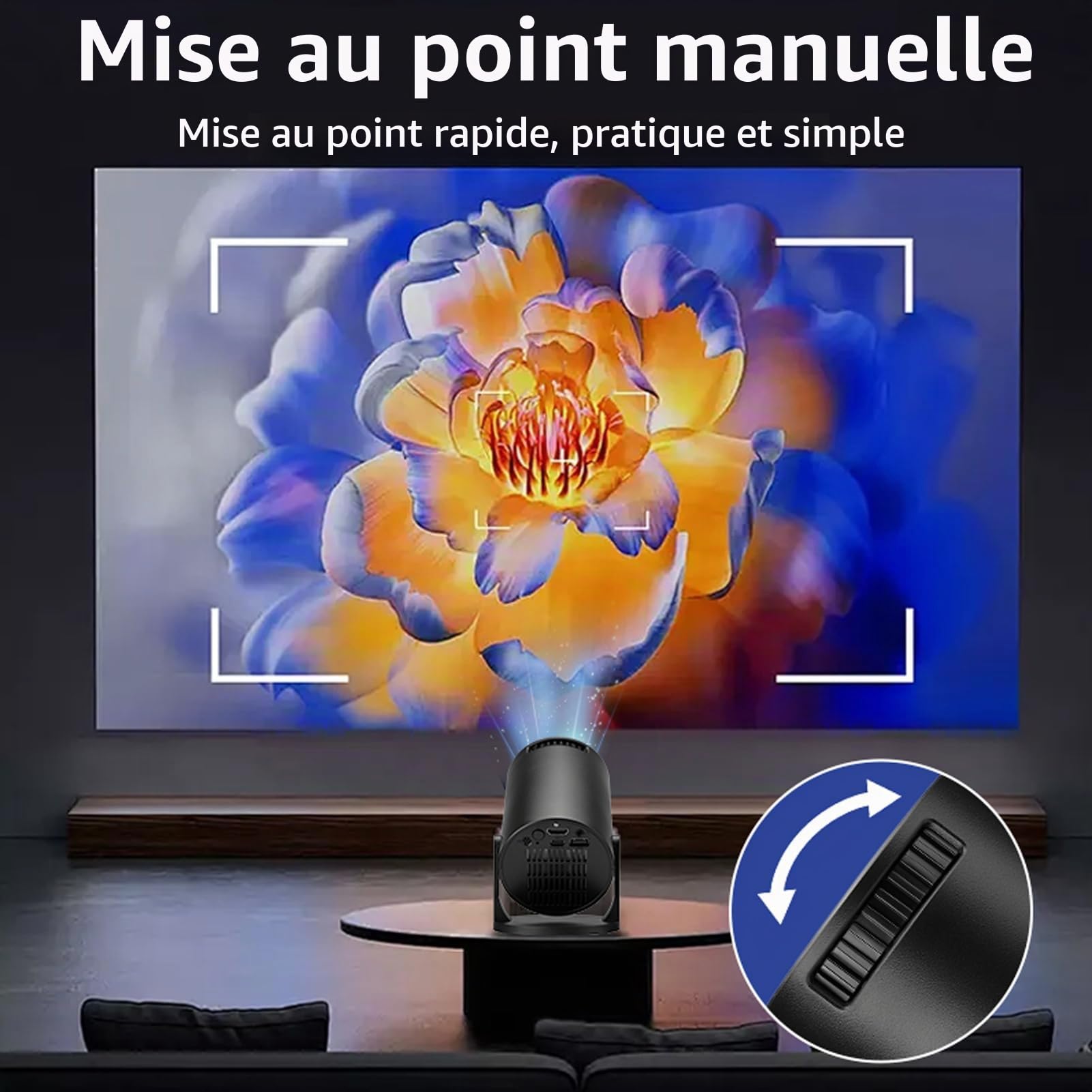 Mini Projecteur avec WiFi, Projecteur Portable 1080P, Projecteur de Cinéma Maison Réglable à 270 Degrés, Vidéoprojecteur HDMI USB TV Sticks