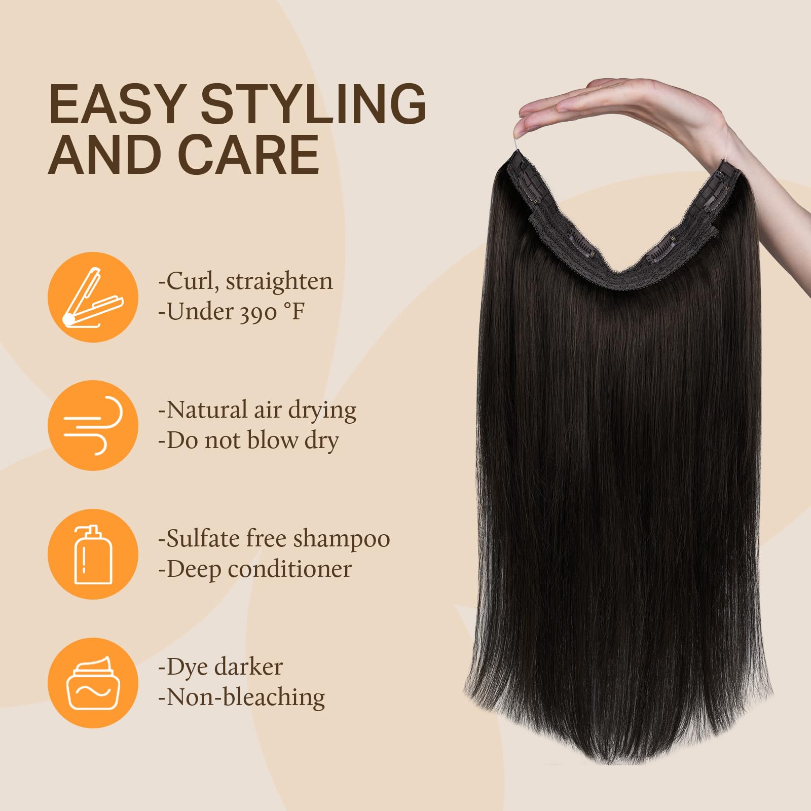 DOORES Wire Hair Extensions 18 Inch 95g Remy Human Wire Hair Extensions Invisible Transparent Line Adjustable Hairpieces Secret Extensions Straight Hair Dark Brown — view 7