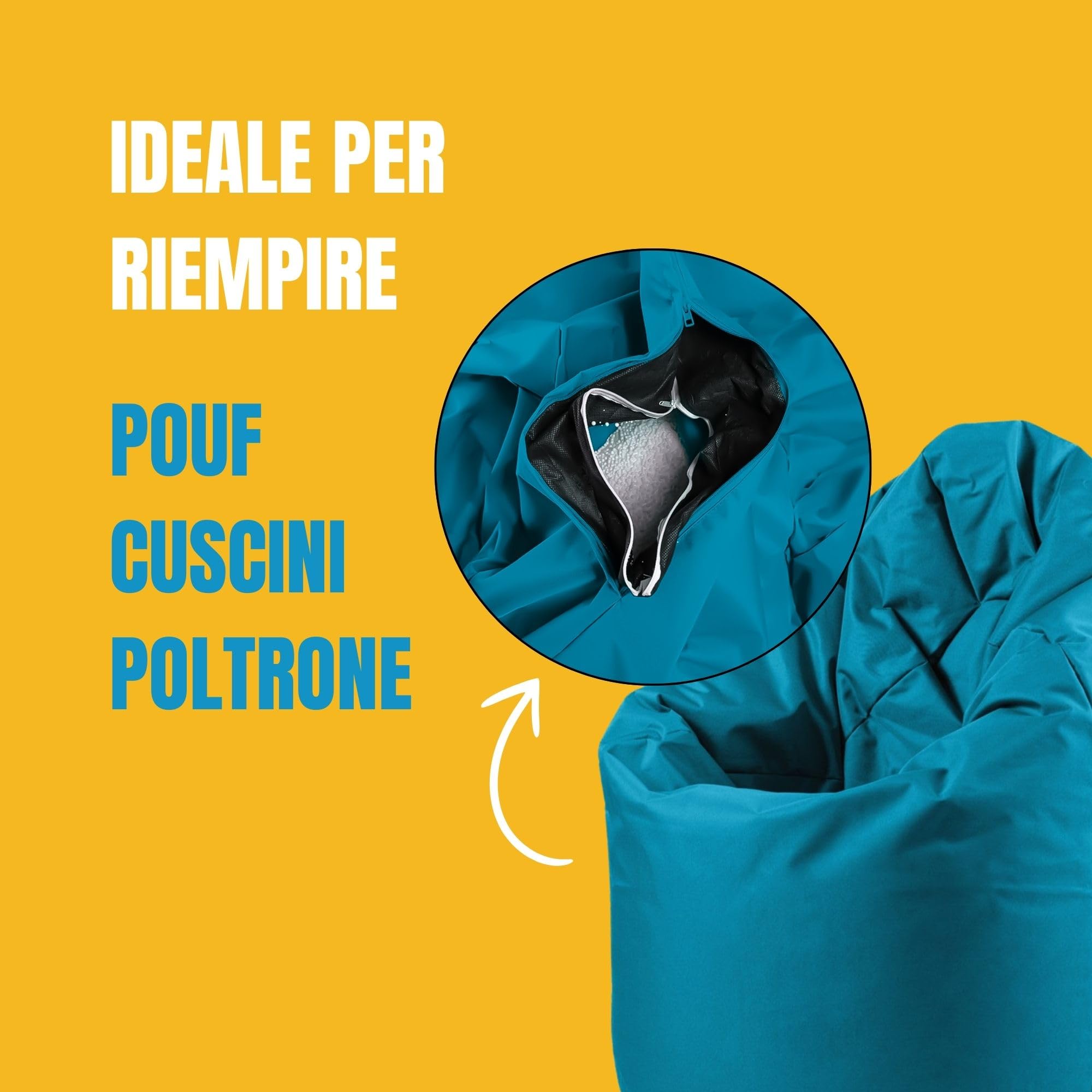 Bepouf - Sacco di Perle Polistirolo Espanso 100 Litri per Riempimento Pouf Poltrone Cuscini, Diametro da 2 a 8 mm - Palline Polistirolo per Imbottitura Pouf a sacco
