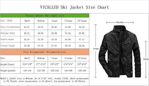 Miniatura 2 de VICALLED Chaqueta de cuero para hombre Slim Fit Stand Collar PU Chaqueta de motocicleta ligera