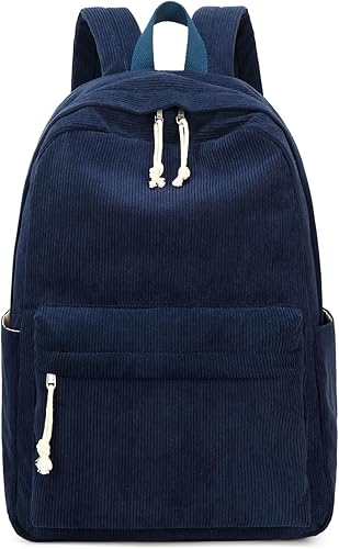 Miniatura 8 de Bluboon Mochila para niña y mujer, mochila escolar para computadora portátil, mochila de viaje, mochila floral, Pana Azul, Mochila de pana