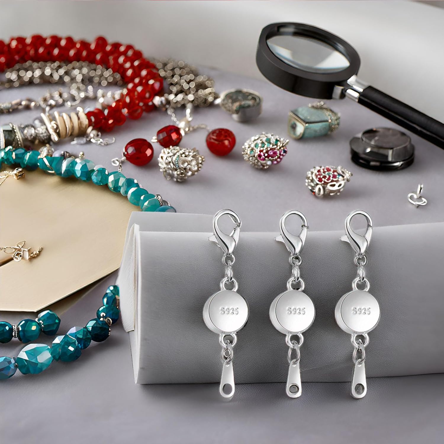 925 Silver Magnetic Jewelry Clasp, Round Magnetic Necklace Clasps and Closures,Magnetic Clasp Converter for Jewelry Making Supplies (4pcs | Gold Silver) - Image 7