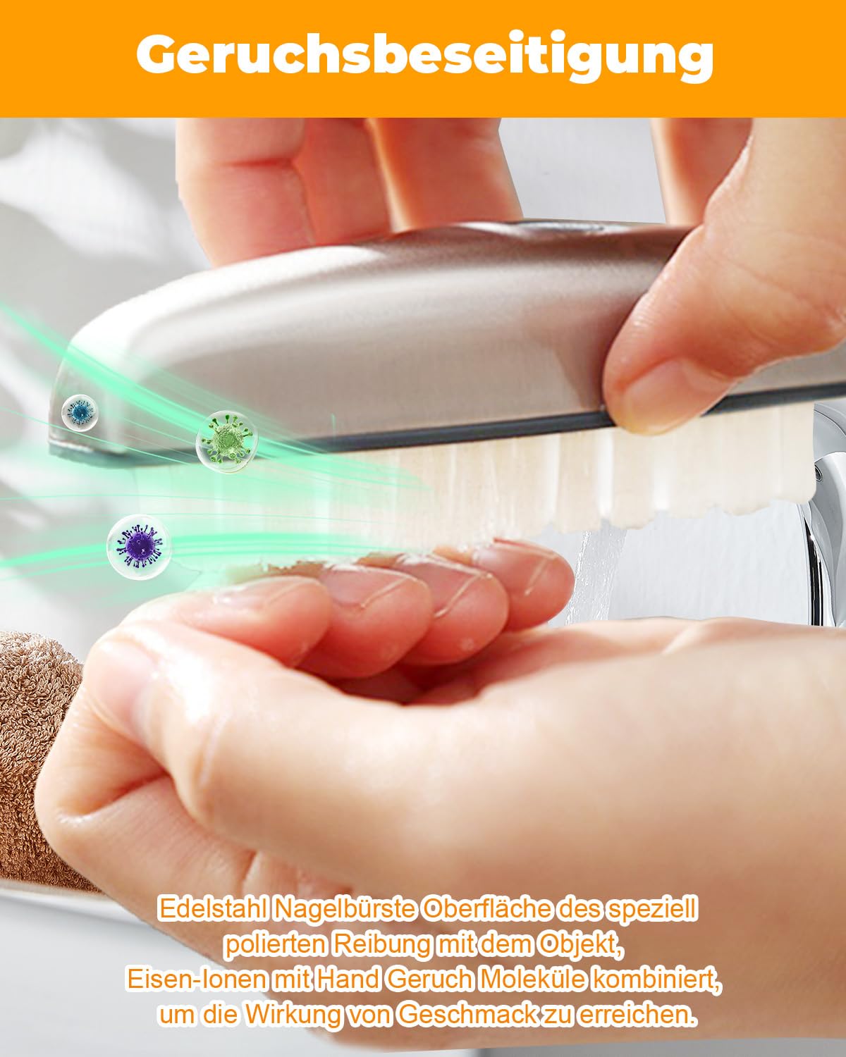 UCEC 4 x spazzole per unghie, in acciaio inox, spazzola per il lavaggio a mano, spazzola per unghie, setole dure e morbide, spazzola per unghie, efficace eliminazione degli odori, spazzola a mano per