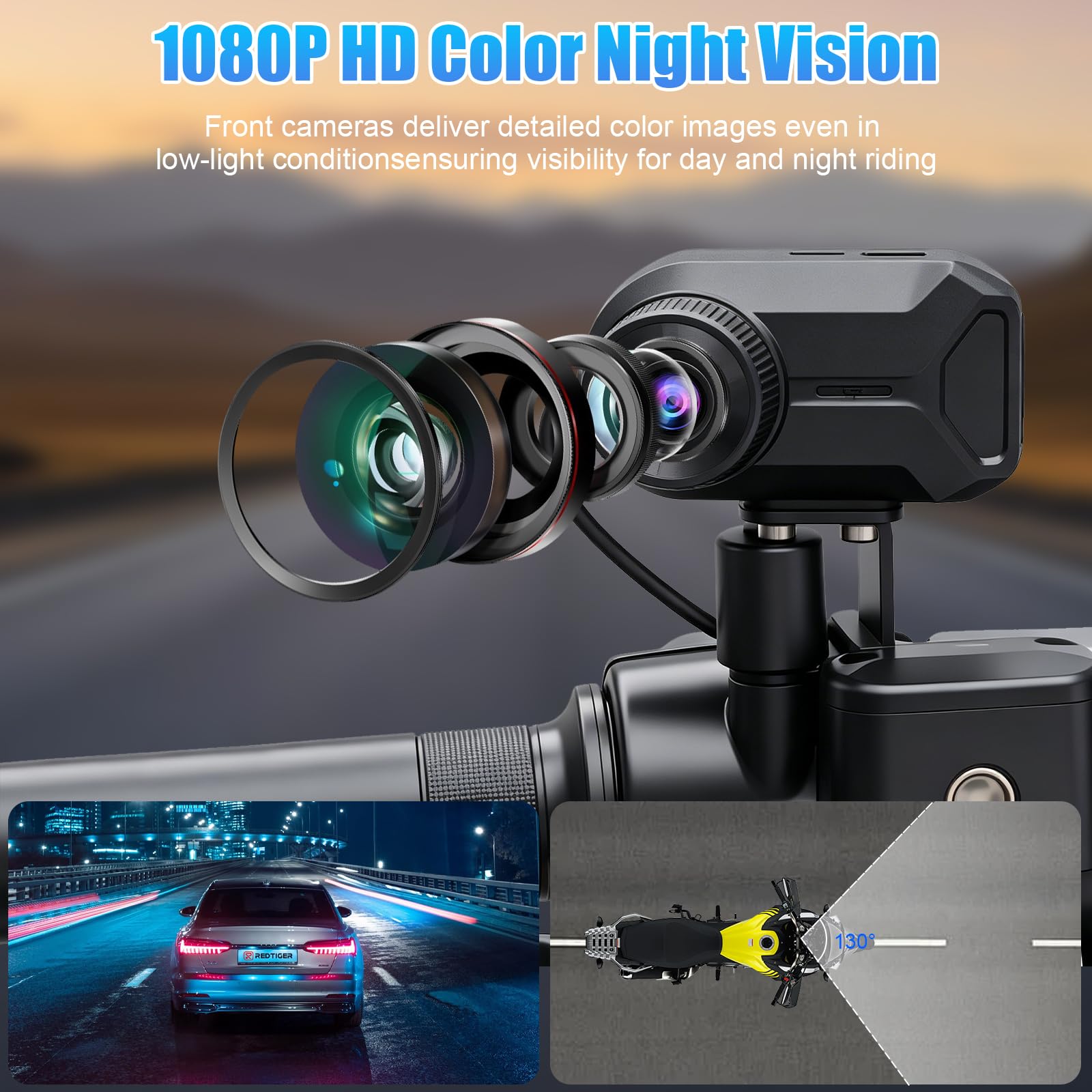 OBEST Mini Dashcam para Moto 1080P Cámara, Gran Angular de 120°-150°, IP67