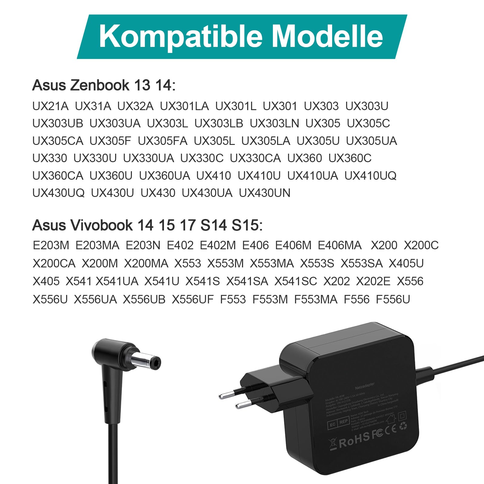 Alimentatore Caricabatterie Laptop ASUS 19V 2.37A 45W Per - Foto 11