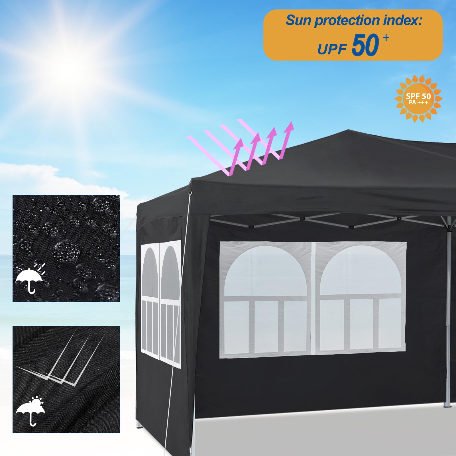 TUKAILAi Faltpavillon 3x6m, Partyzelt Pavillon mit 6 abnehmbaren Seitenwänden, Wasserdicht Stabil Gartenzelt Pavillon, Gartenpavillon für Hochzeiten, Freien, Garten (Schwarz)