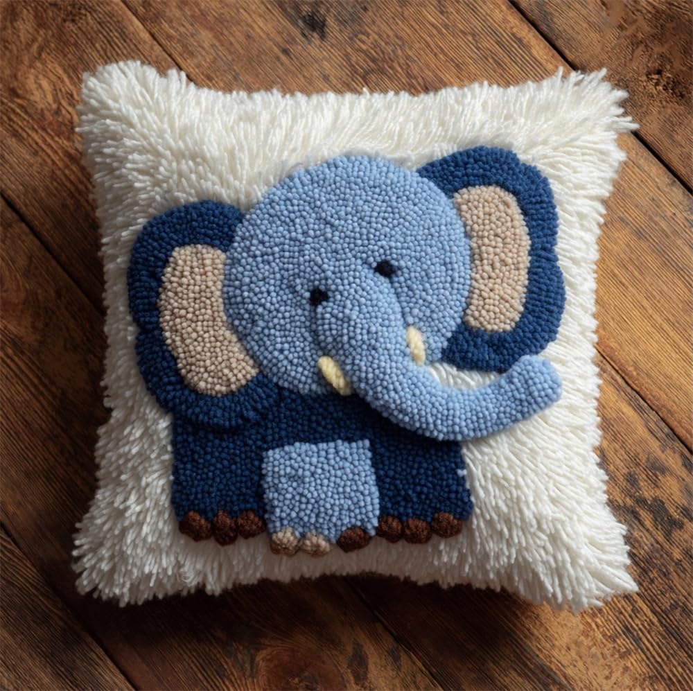 FWRTYCB Latch Hook Cushion Kits for Adults, Baby Elephant Pillow Hook Art