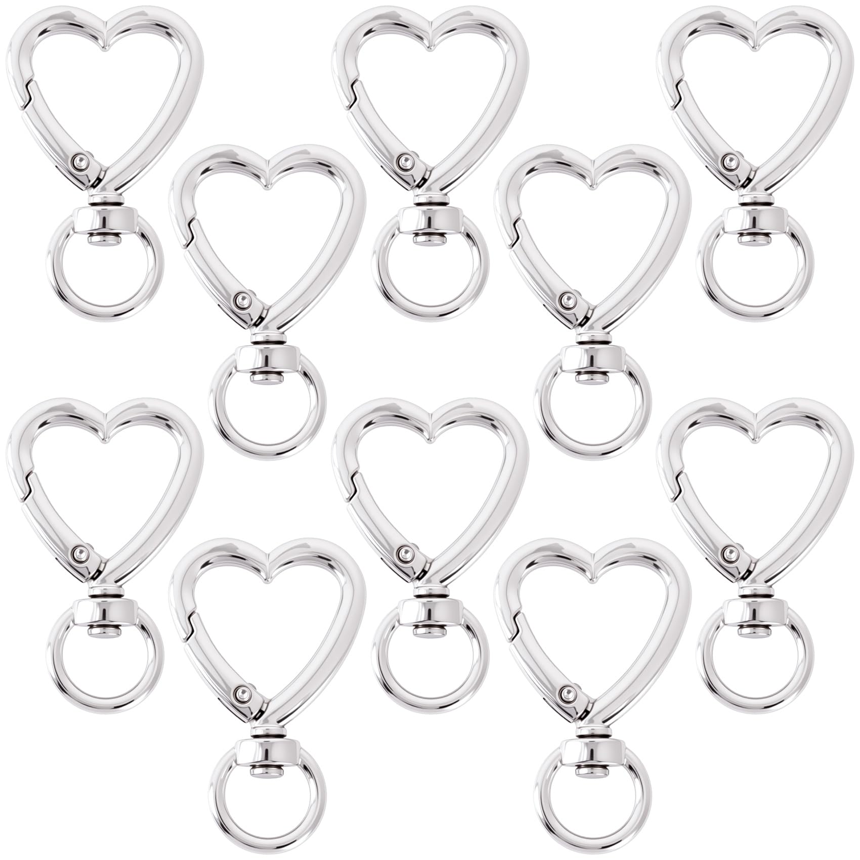 OIIKI 10PCS Heart Shape Keychain Clip, Silver Heart Spring Snap Hook