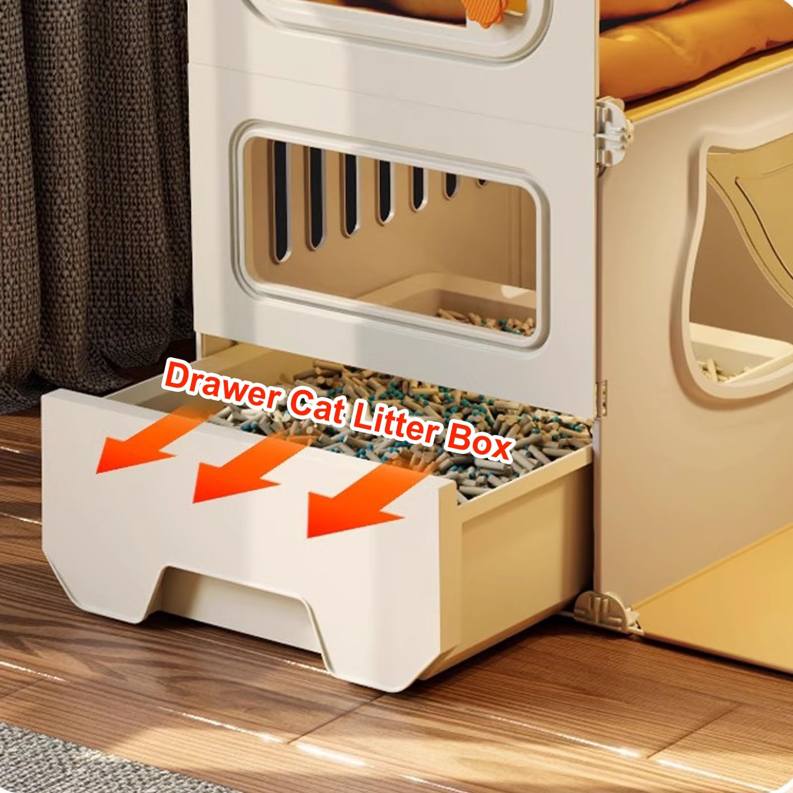 Jaula para Gatos con Ruedas, Jaulas para Gatos de Interior con Caja de Arena, Casa para Gatos de Interior, Recinto para Gatos de 2 Niveles para Bricolaje, para 1-2 Gatos