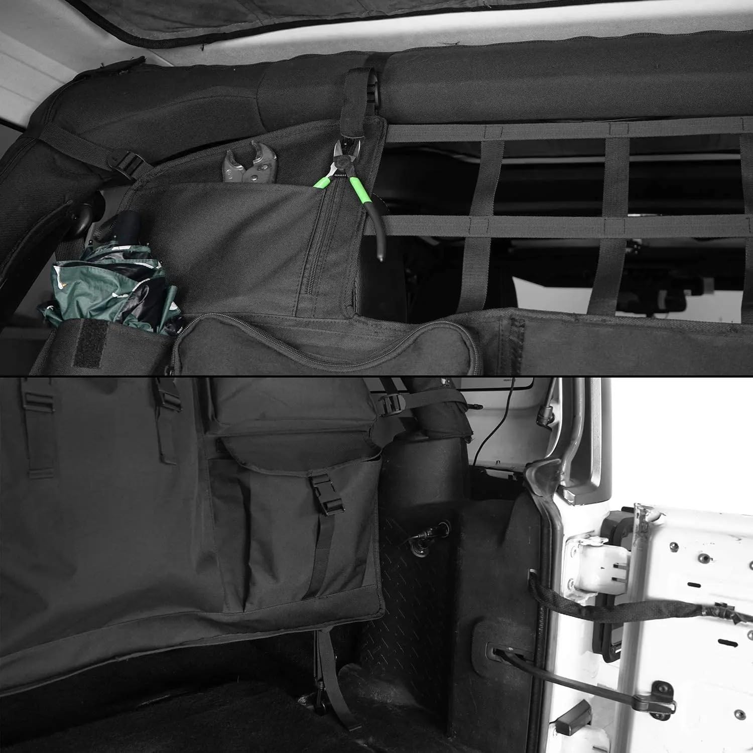 Frachtabdeckungen Kofferraum-Aufbewahrungstasche Mit Mehreren Taschen Auto-Cargo-Werkzeug-Organizer Für Jeep Für Wrangler JK JL 2007–2019 2020 2021 2022 (nur 4-Türer) Kofferraumabdeckung