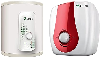 AO Smith HSE-VAS-X-015 Storage 15 Litre Vertical Water Heater (Geyser) White 5 Star & SGS-GREEN-010 Storage 10 Litre Vertical Water Heater (Geyser) White Express Heat 5 Star