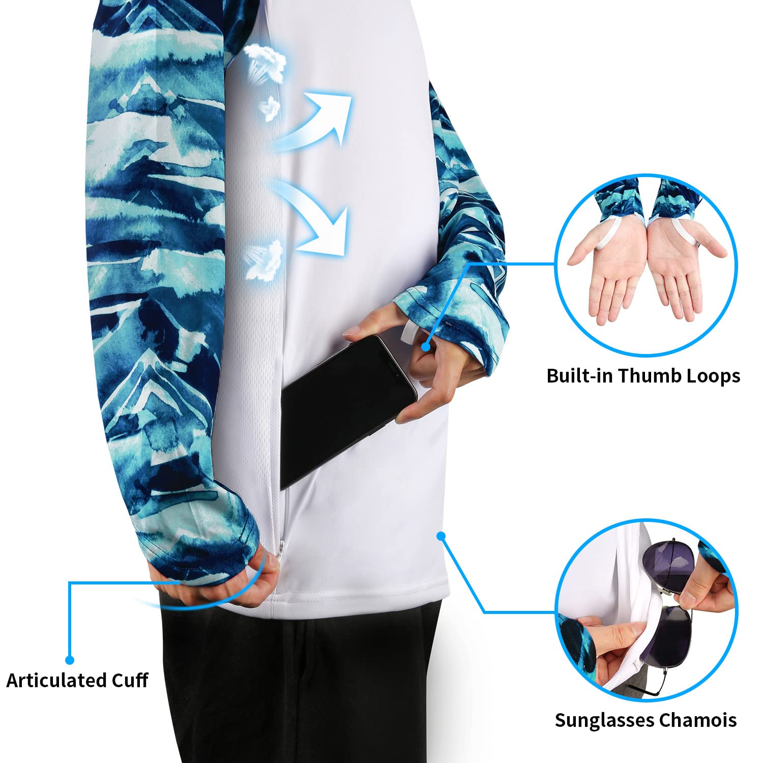 Palmyth Fishing Shirt for Men Long Sleeve Sun Protection UV UPF 50+ T-Shirts with Pocket (Sharks Chasing Seals, XX-Large)