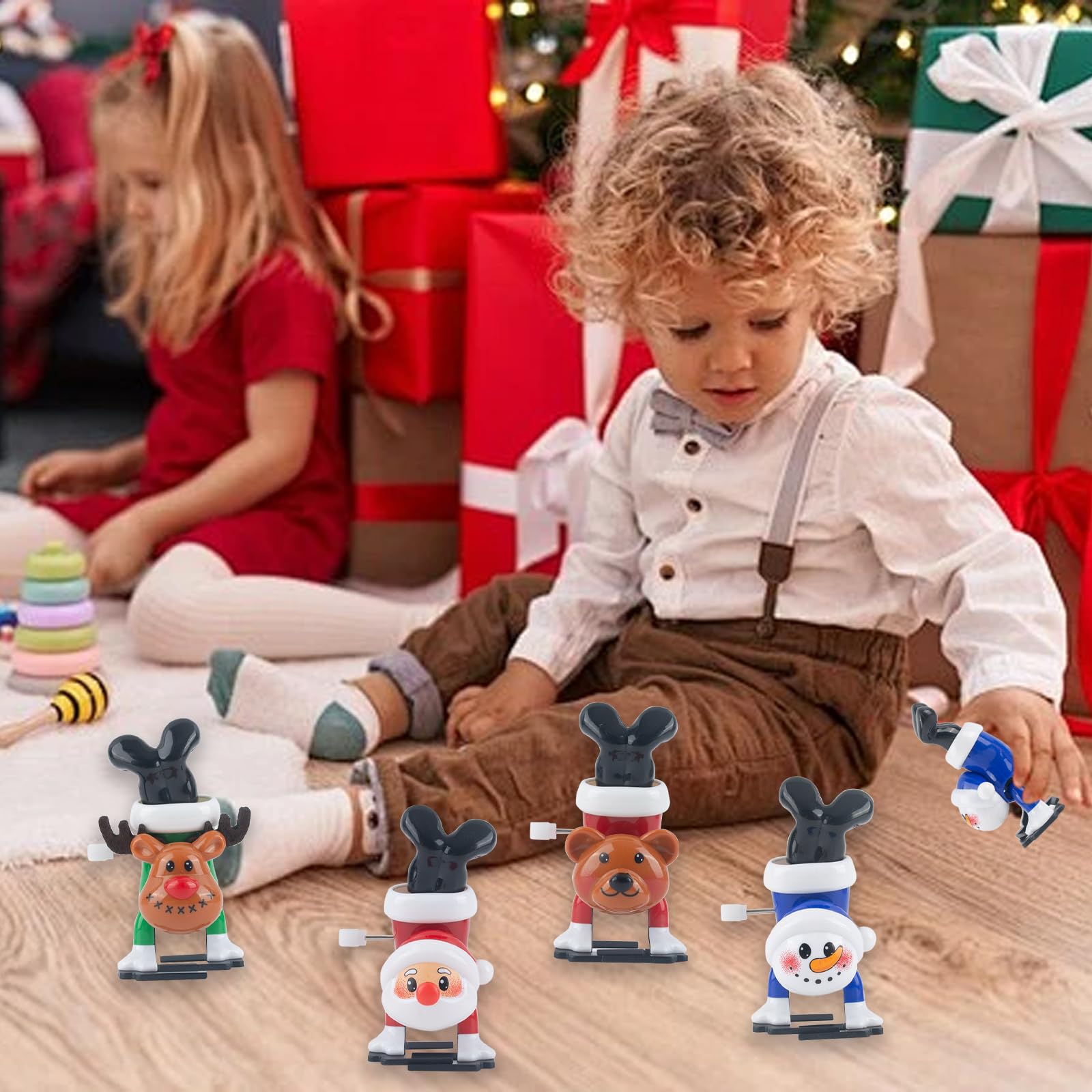 4 Jouets à Remonter De Noël - Père Noël, Bonhomme De Neige, Élan - Cadeau Mignon Pour Enfants - 11
