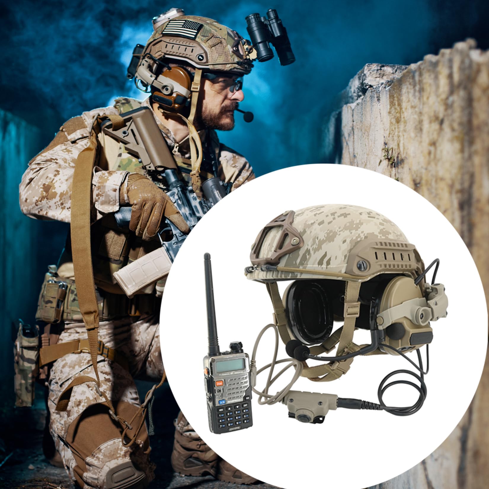 HEARFALCOM Taktyczny zestaw słuchawkowy COMTA III Taktyczny kask ARC Rail Adapter wersja niewojskowa chłodzenie hałasem Pick-UP zestaw słuchawkowy z V2 U94 PTT do polowania wiatrówki sportowej (DE)