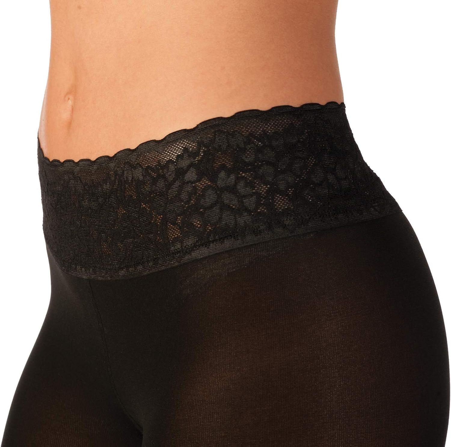 Hipstik Sheer Black Pantyhose for Women | Sheer Tights with Lace Top | Non Control Top Pantyhose | Nylon Sheers Hosiery