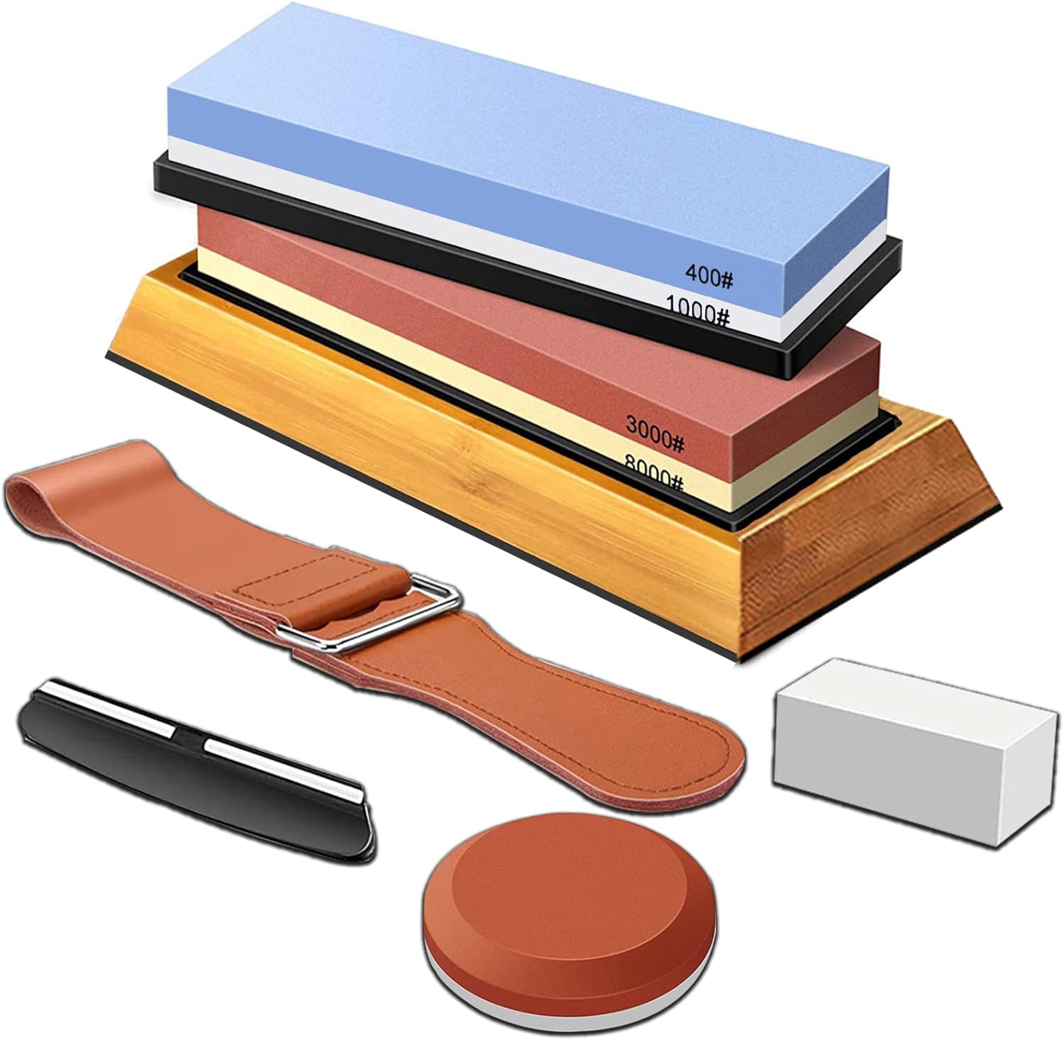 MASSOOAN Whetstone Knife Sharpening Stone Kit, 4 Side Grit 400/1000 3000/8000