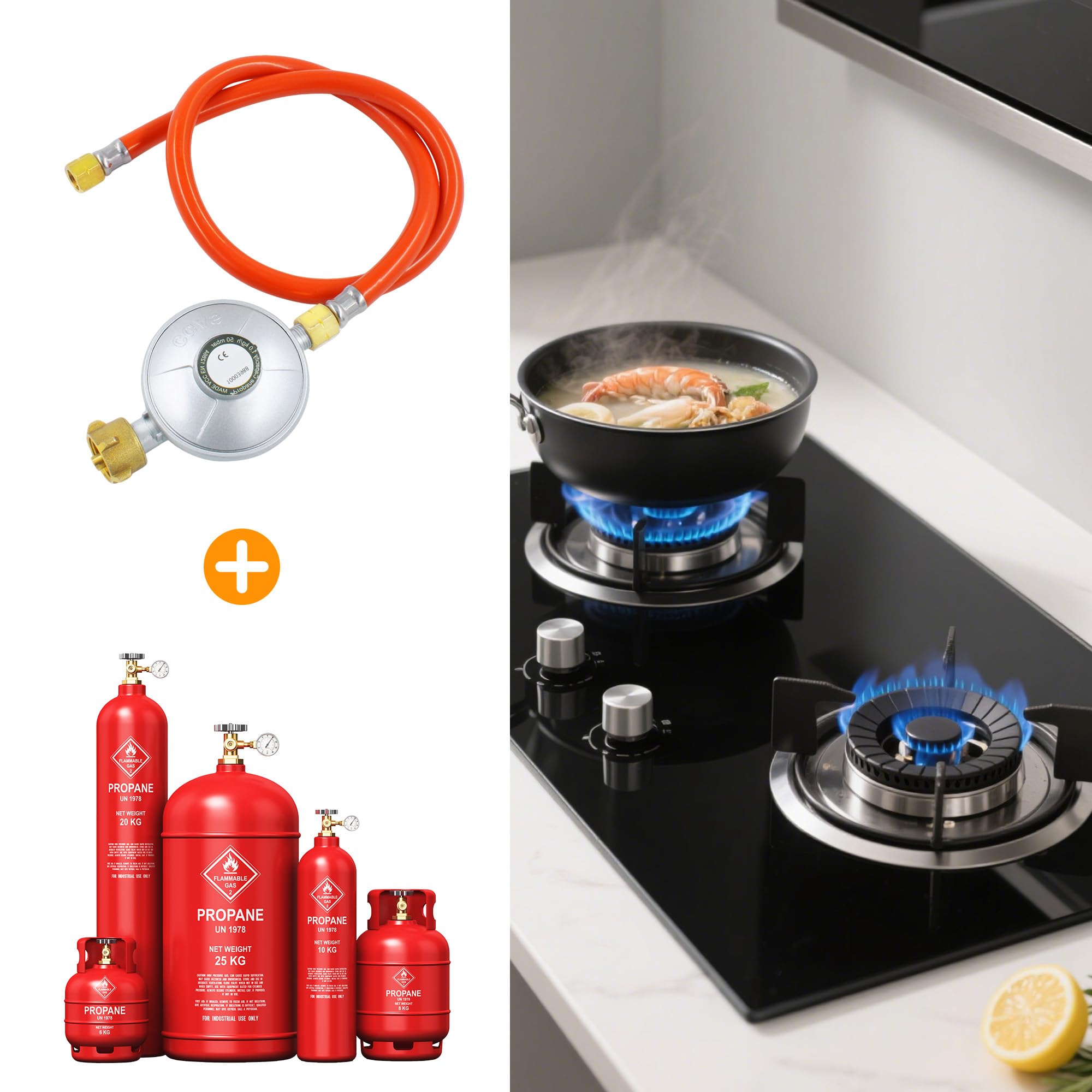 Tuyau de gaz avec réducteur de pression 50 mbar : 150 cm en alliage d'aluminium et cuivre Tuyau de gaz régulateur de pression de gaz avec raccords à vis 1/4" gauche pour barbecues à gaz, camping