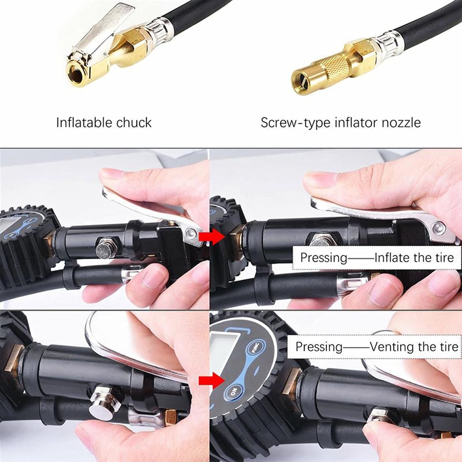 Manomètre Numérique LCD pour Pneus, Surveillance du Gonfleur, 100 PSI, Mandrin D'air et Accessoires de Compresseur, Connexion Rapide, Accessoires de Camion et de Voiture