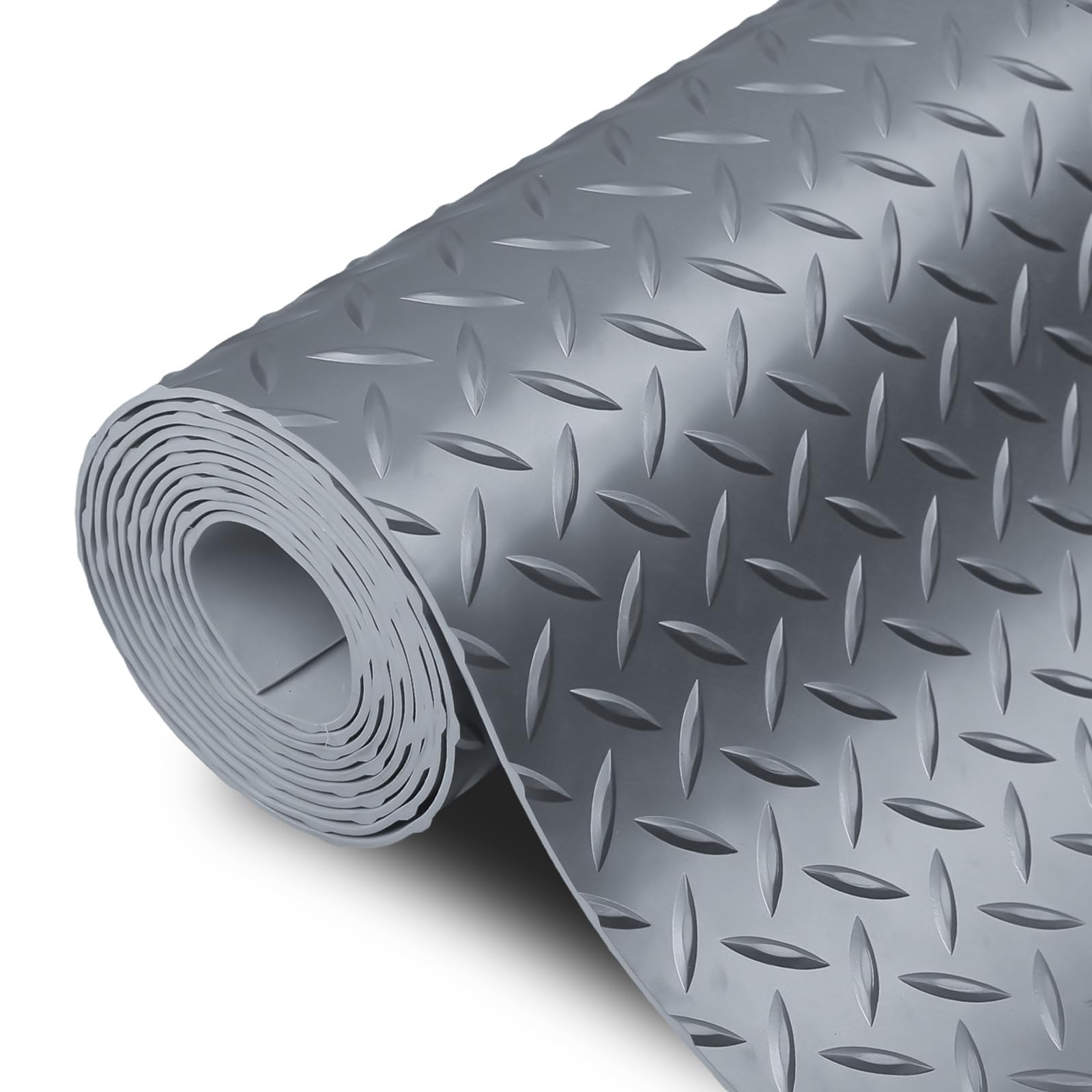 seal 6 x 8 ft premium garage floor mat, solid 2.8mm thick gray commercial grade heavy duty parking mat for garage floor, golf cart parking, water/stain resistant floor runner (embossed diamond plate)