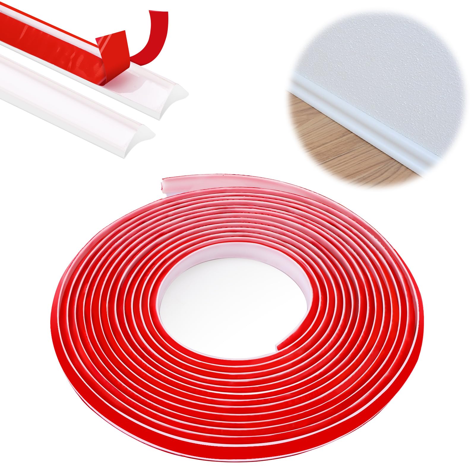 ASelected 6M TPE Quadrant Trim 19.6Ft Flexible Peel and Stick Trim Molding Wall, Caulk Strip Moulding Trim, Wall Corner Trim Self Adhesive for Tile Edge,Corner,Mirror in White (12Mmx9Mmx6M)