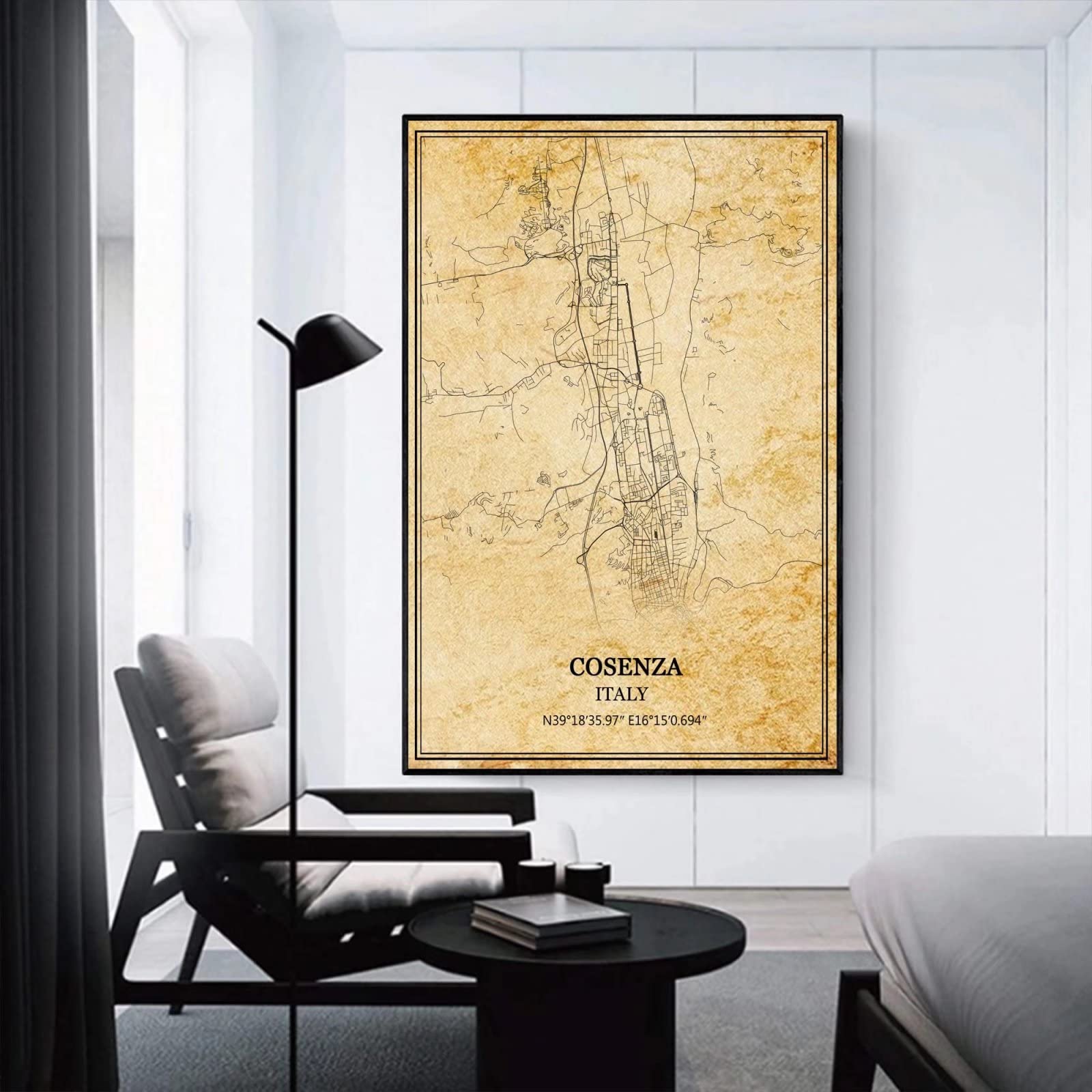 TANOKCRS Cosenza Włochy sztuka ścienna vintage nadruk plakat mapa grafika podróż pamiątka prezent dekoracja domu 50 x 76 cm bez ramki