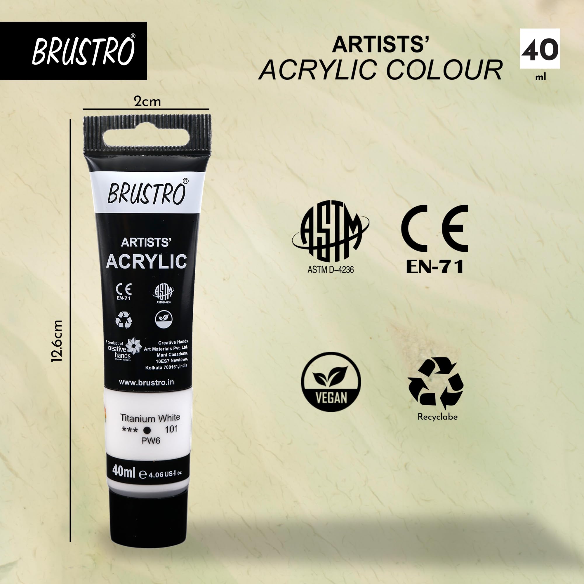 BRUSTRO Titanium White Acrylic Paint - 2 Tubes -2 BRUSTRO Titanium White Acrylic Paint - 2 Tubes -2