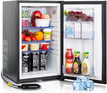 12V Refrigerator 1.7 Cu.Ft, AC/DC Semi Truck Refrigerator with Lock, Reversible Door, Quiet Absorption Mini Fridge for RV Camper, Caravan, Boat, Compact, Black