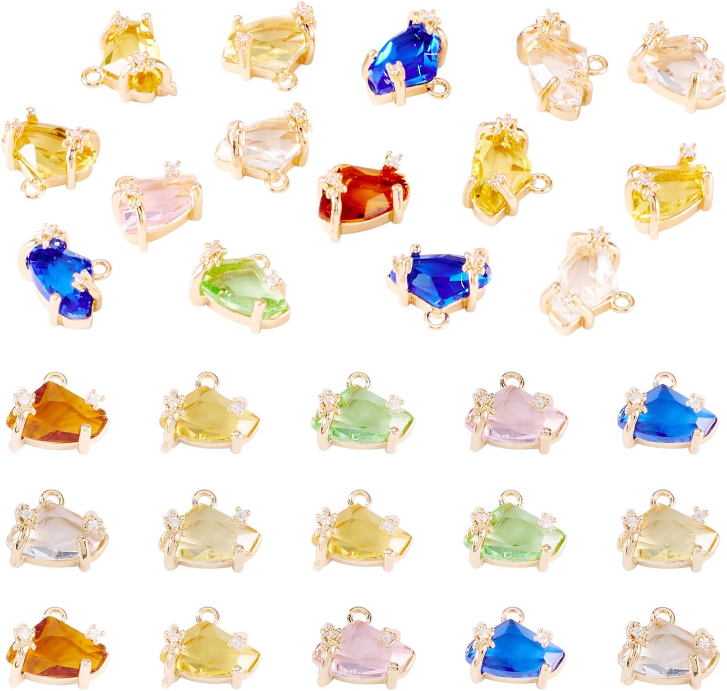 15 Pcs Cubic Zirconia Charms Nugget Crystal Dangle Charm Irregular Micro Pave CZ Glass Pendants for Jewelry Making Bracelet DIY Women Necklace Earring Choker Accessory