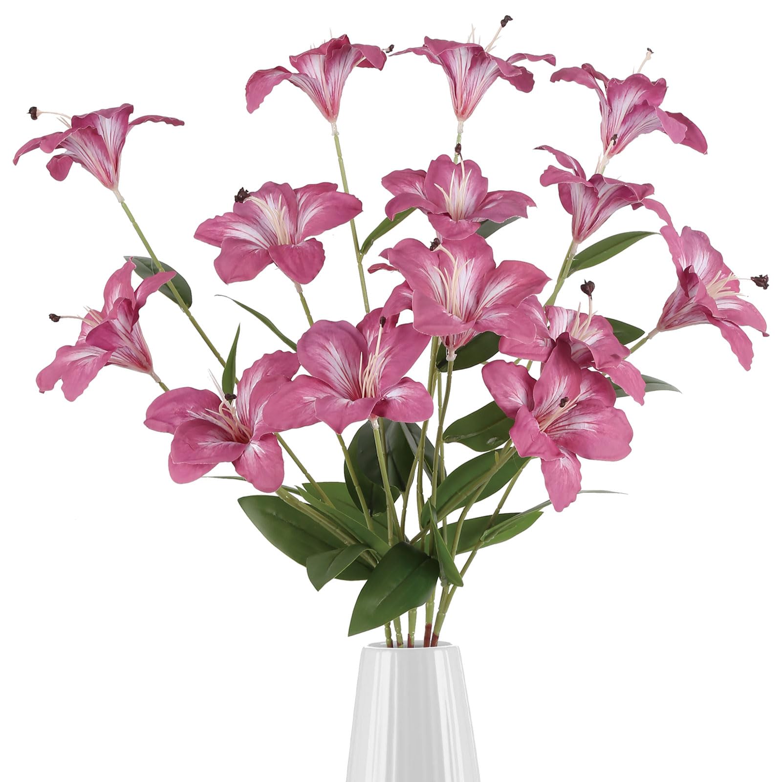 INSUNSIX 3 Heads Purple Lilies Artificial Flower 33.46” Realistic Silk Lily Flowers 5 Pcs Long Stem Blooming Lily for Tall Vase Room Home Porch