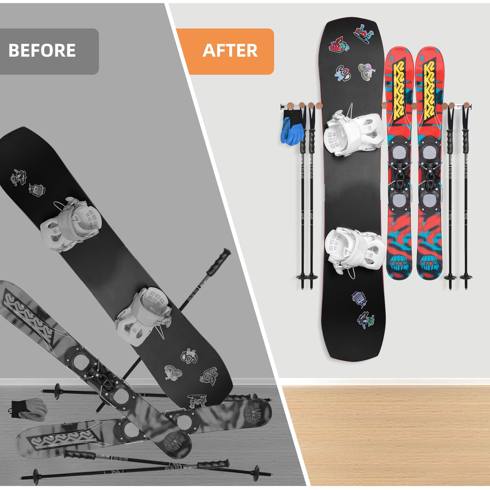 VANZACK 4pièces Crochets Muraux pour Snowboard à Visser pour Rangement Suspension de Planches de Surf Skateboard