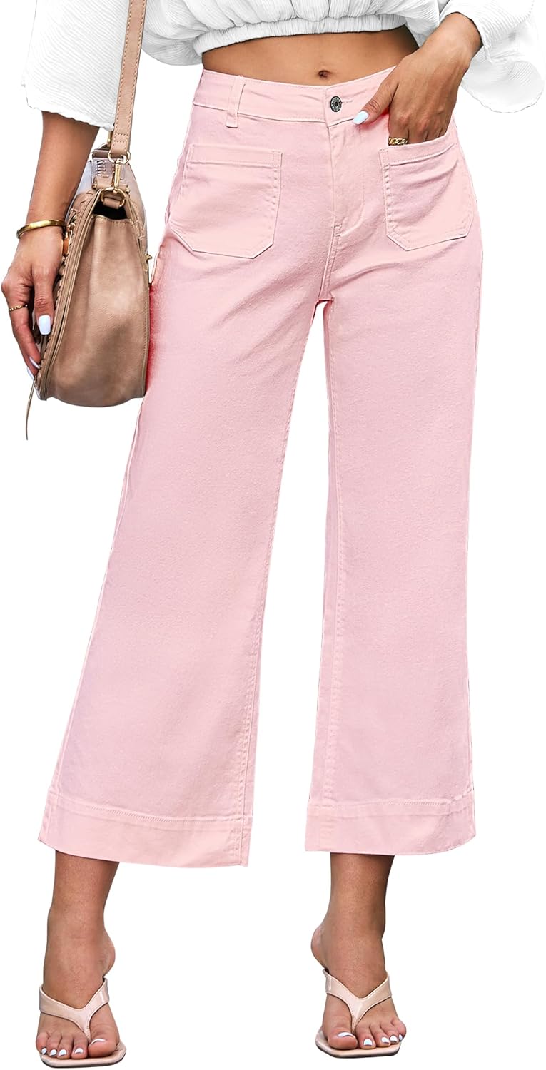 luvamia Wide Leg Jeans for Women Trendy High Waisted Flare Jeans Cropped Denim Pants Stretchy Baggy with Patch Pockets