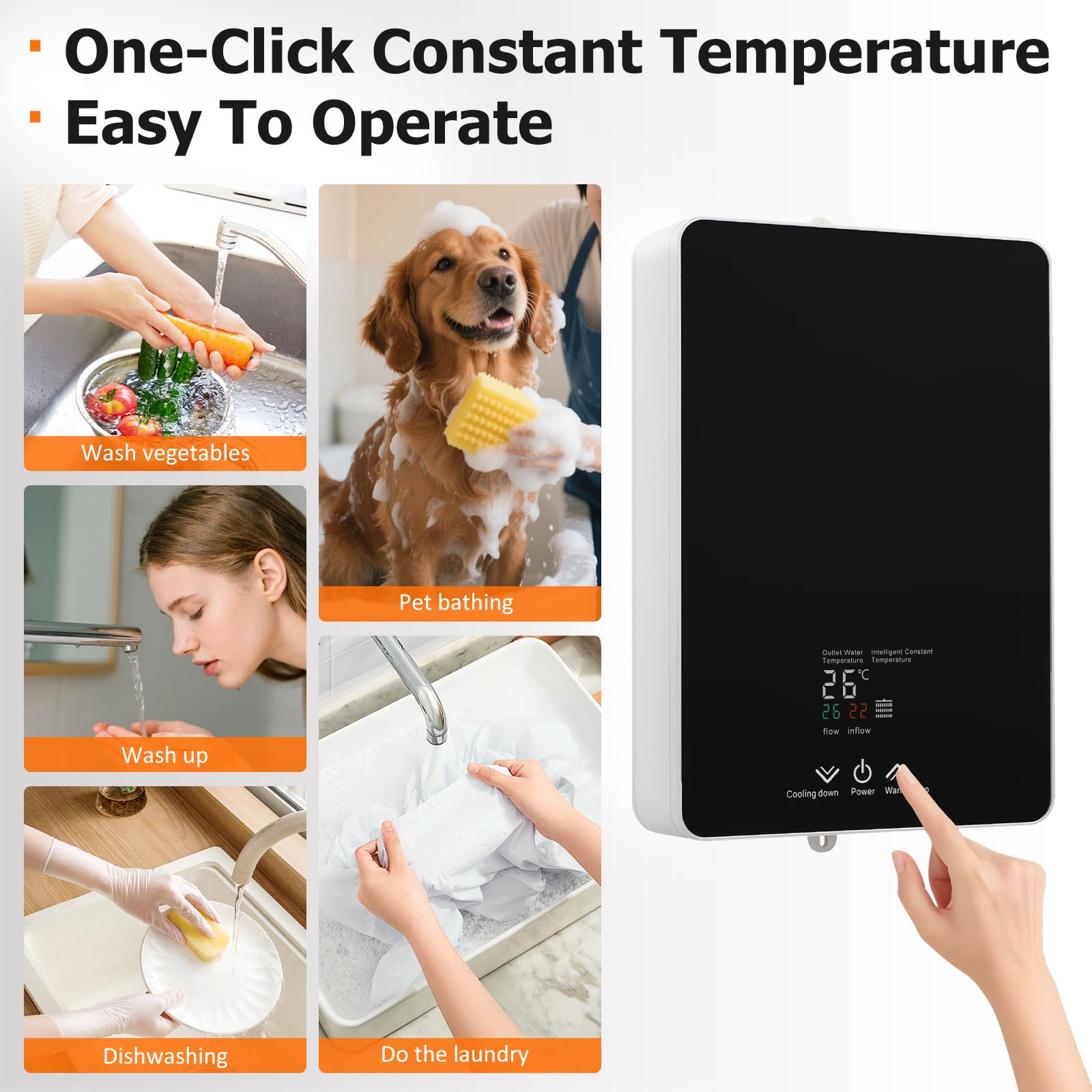 Calentador instantáneo de 5500 W, 230 V para ducha y cocina | Mini calentador de agua eléctrico con pantalla LED de temperatura y cabezal de ducha | Protección contra salpicaduras IPX4 para baño