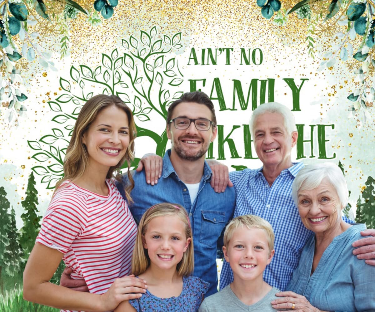 Family Reunion Backdrop 10x8ft Green Tree Forest Welcome to Our Family Reunion Photography Background for Gathering Party Decorations Studio Photo Booth Props