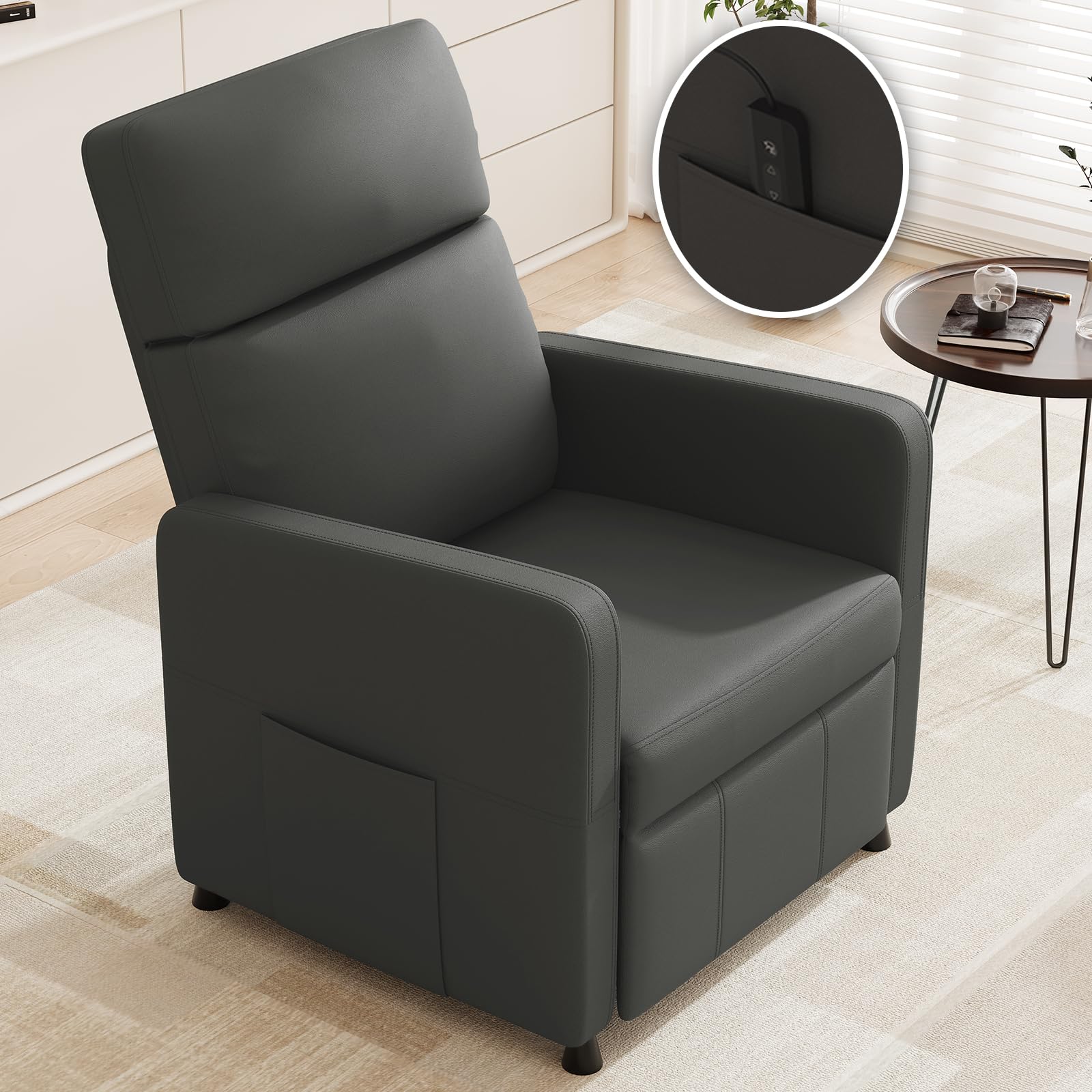 JUMMICO Silla reclinable eléctrica - Sillón reclinable con Respaldo y reposapiés Ajustables, Comodidad Acolchada, Bolsillo Lateral, sofá Individual para Sala de Estar, Dormitorio, Oficina en casa