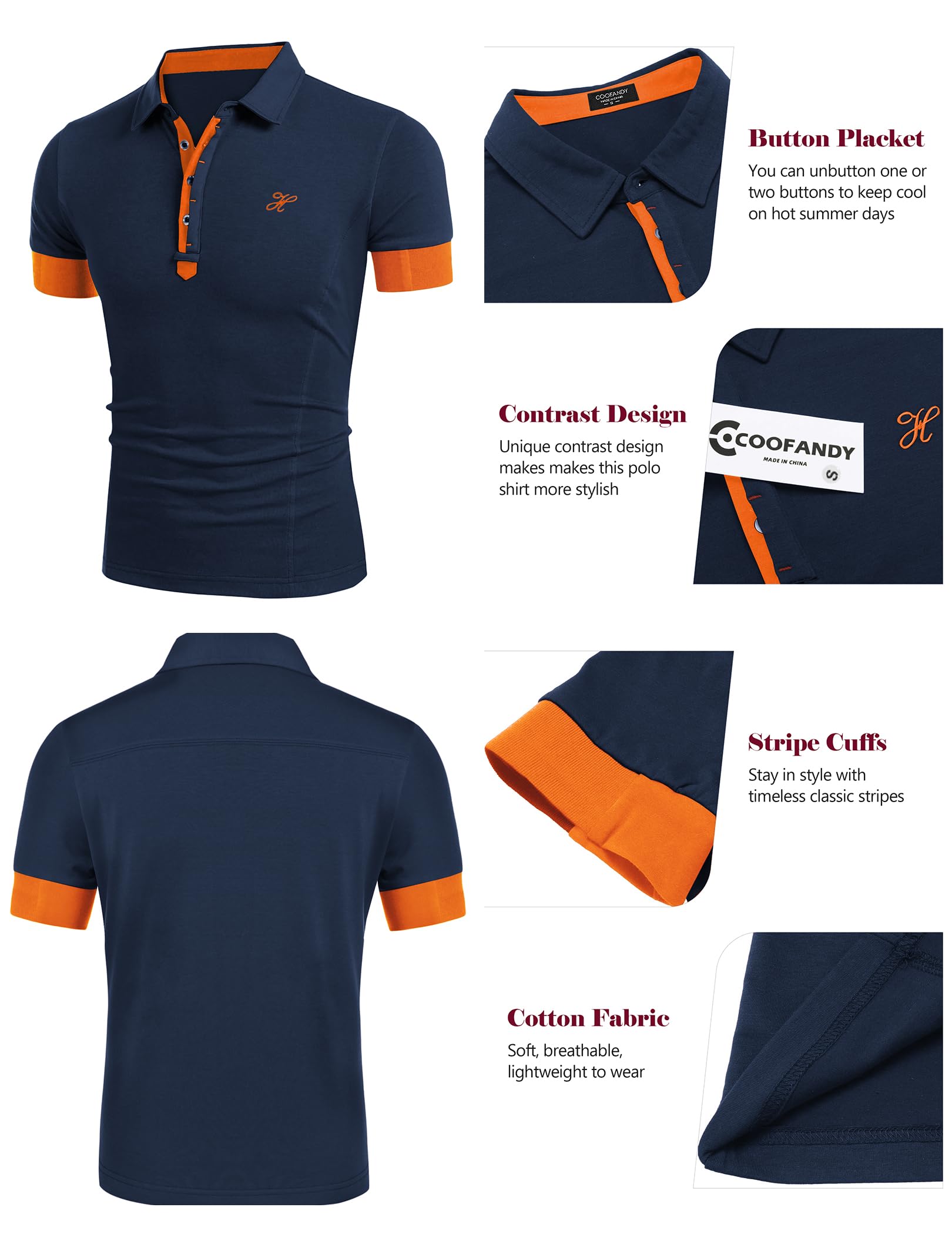COOFANDY Polo pour Homme Manches Courtes Broderie t-Shirt Homme Polo Chemise d'été légère Polo Alpha Chemises de Golf