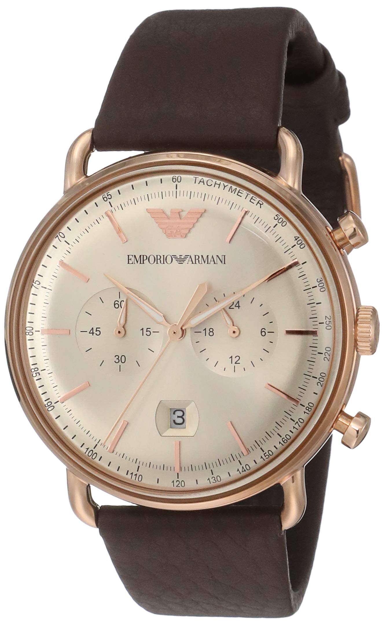 Emporio ArmaniMen's Quartz Watch, Analog Display and Leather Strap